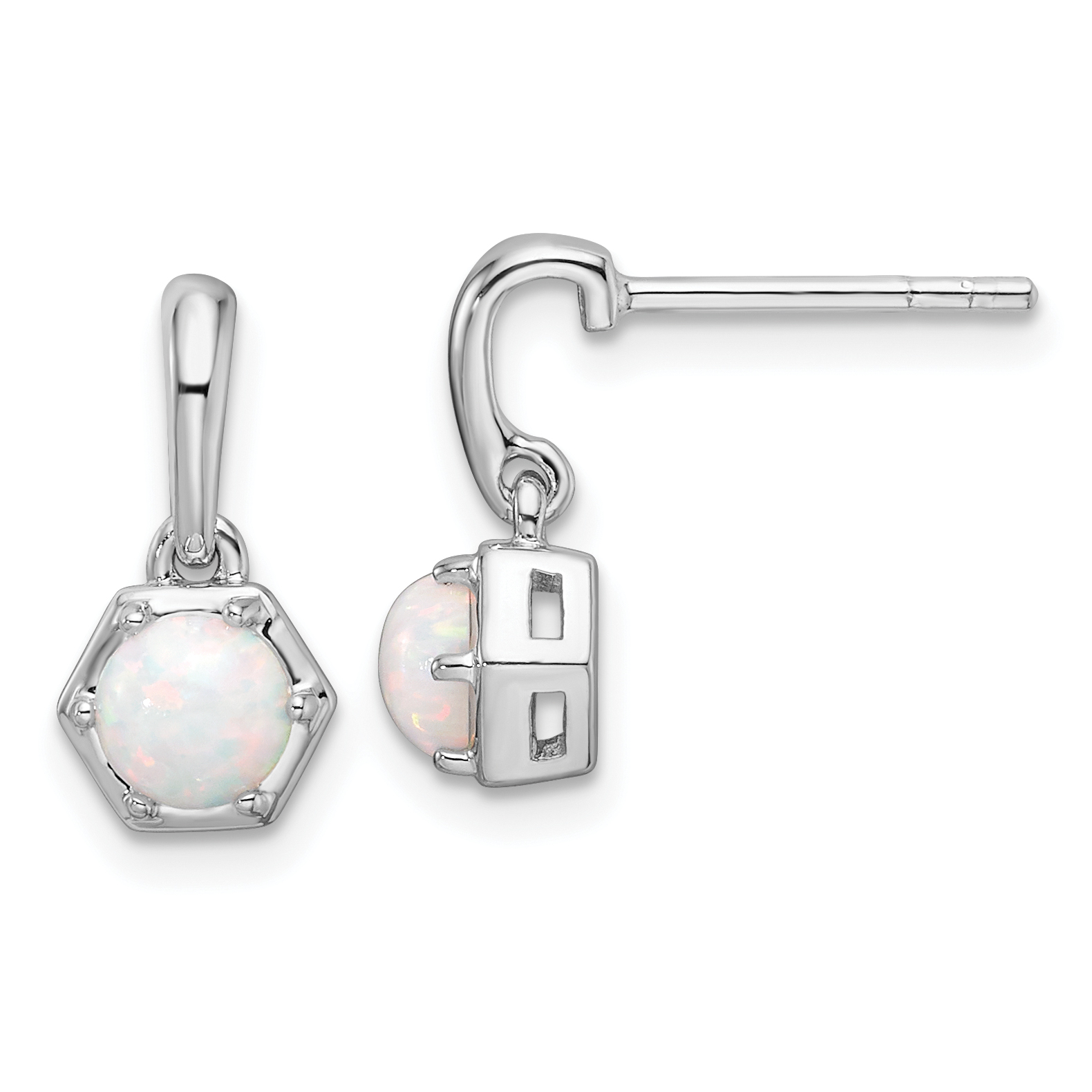 Sterling Silver Rhodium-plated Polished Created Opal Dangle Post Earrings (QE17764)