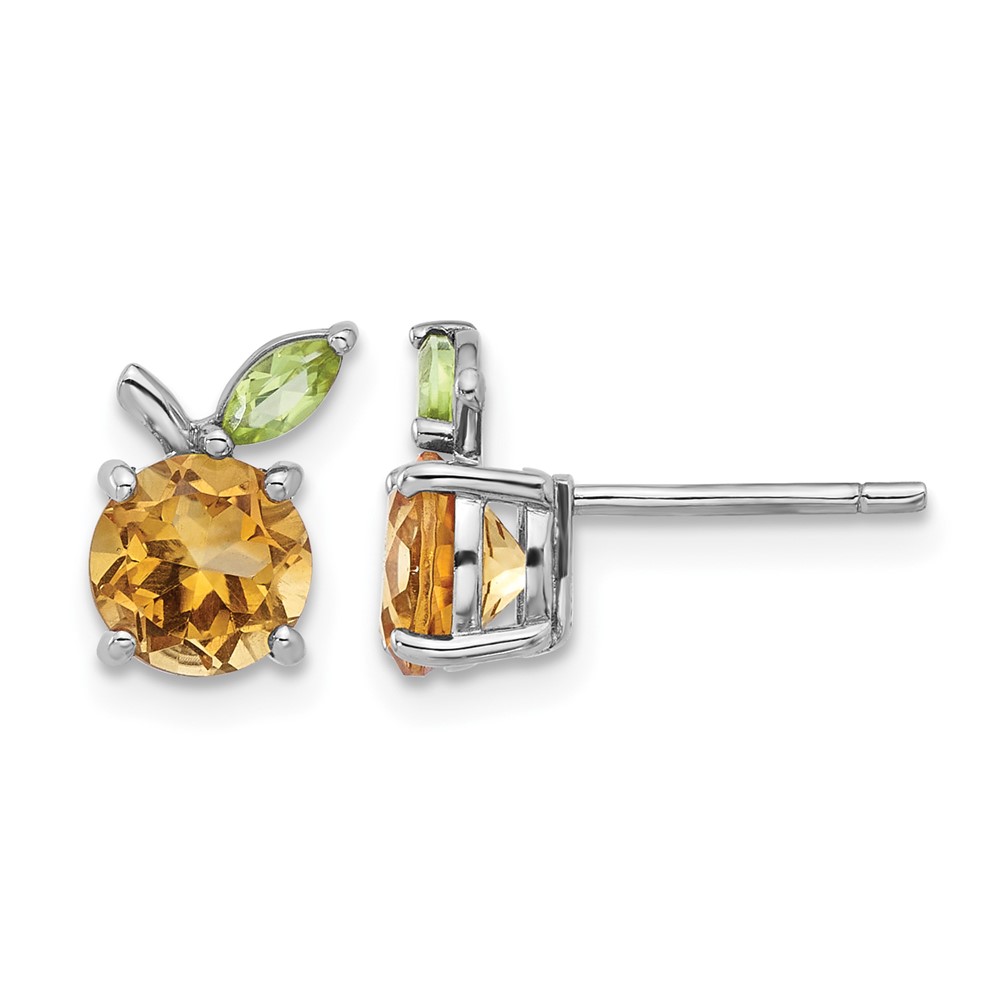 Sterling Silver Rhodium-plated Citrine and Peridot Orange Post Earrings (QE17764CI)