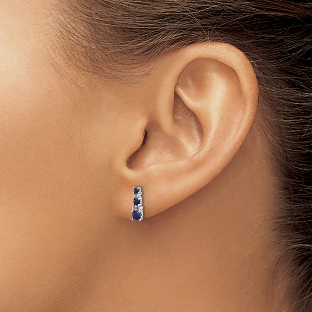 Sterling Silver Rh-plated .59 Cr. Bl Spinel .03 Cr. Wht Sapphire Post Earri (QE17767)