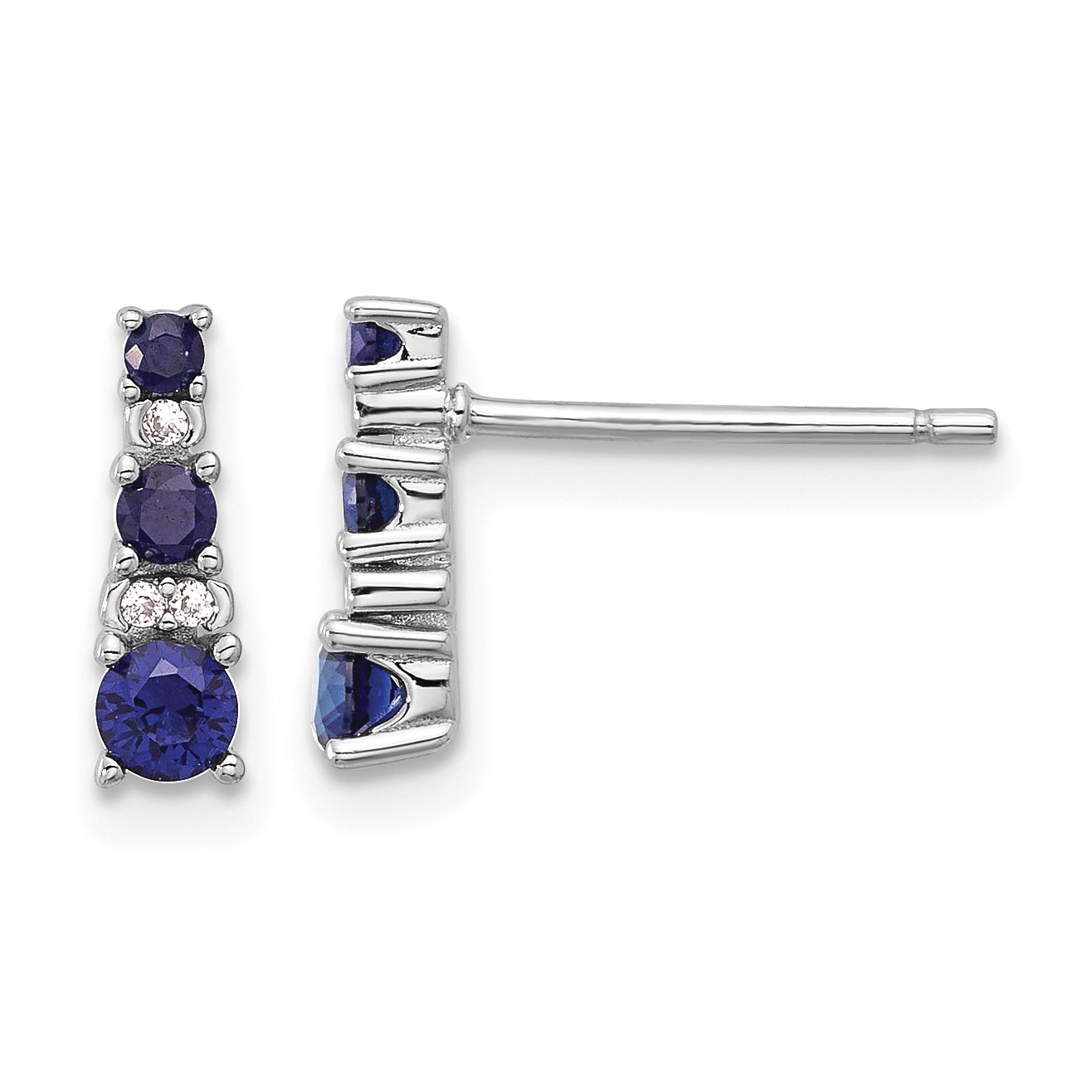 Sterling Silver Rh-plated .59 Cr. Bl Spinel .03 Cr. Wht Sapphire Post Earri (QE17767)