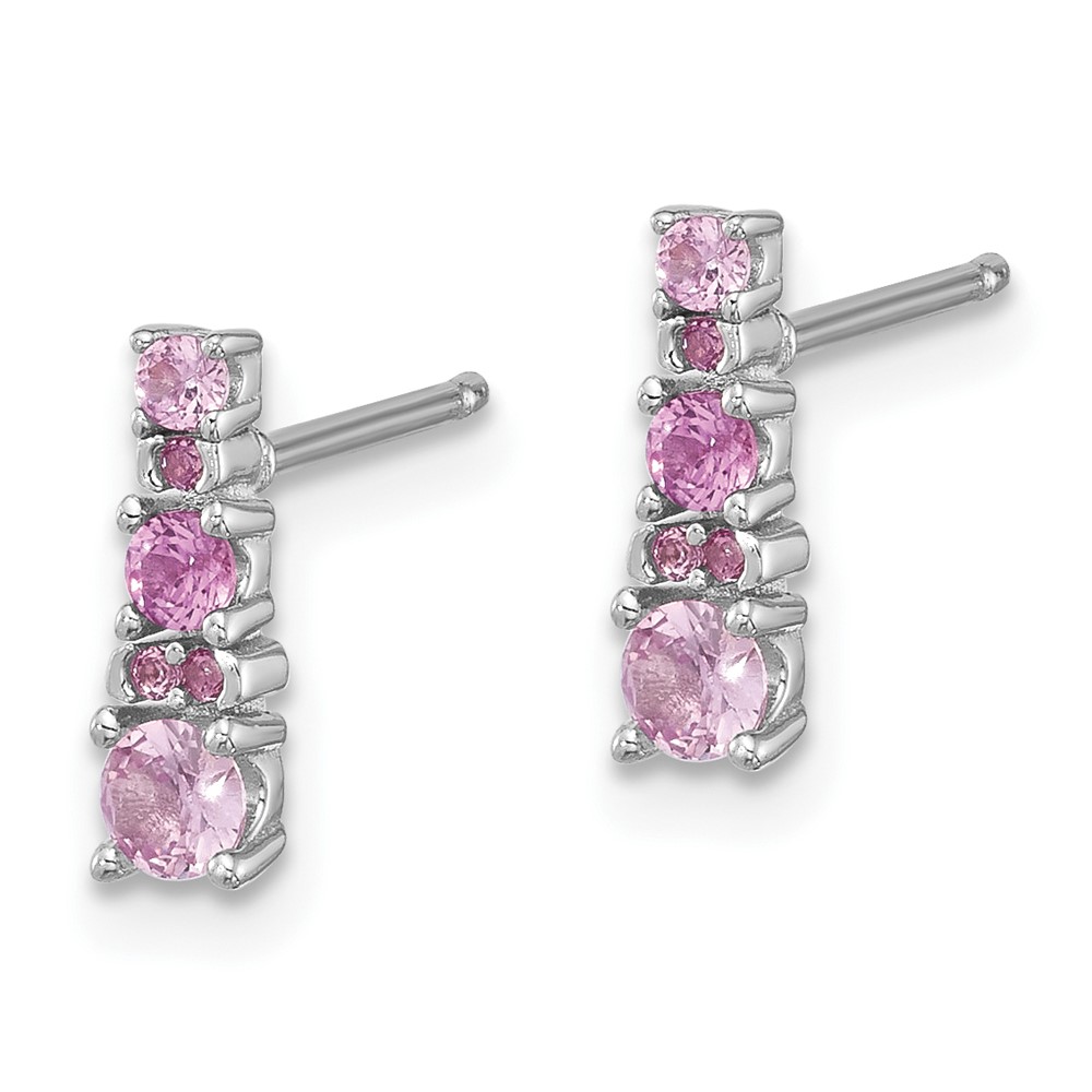 Sterling Silver Rh-plated .52Cr Pink Sapphire/.03Cr White Sapphire Earrings (QE17768)