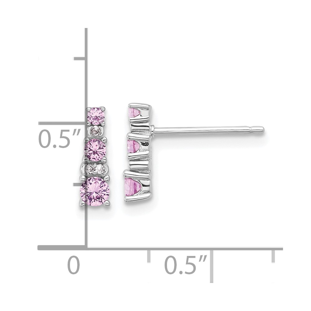 Sterling Silver Rh-plated .52Cr Pink Sapphire/.03Cr White Sapphire Earrings (QE17768)