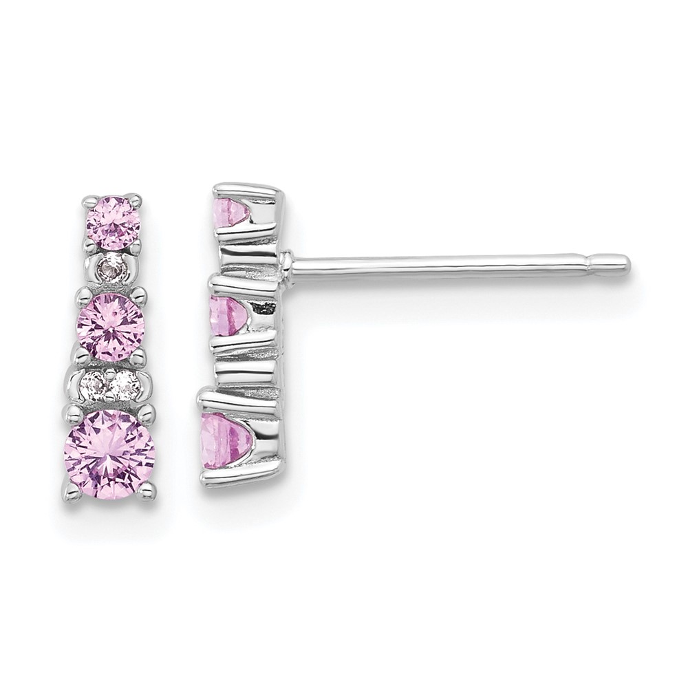 Sterling Silver Rh-plated .52Cr Pink Sapphire/.03Cr White Sapphire Earrings (QE17768)