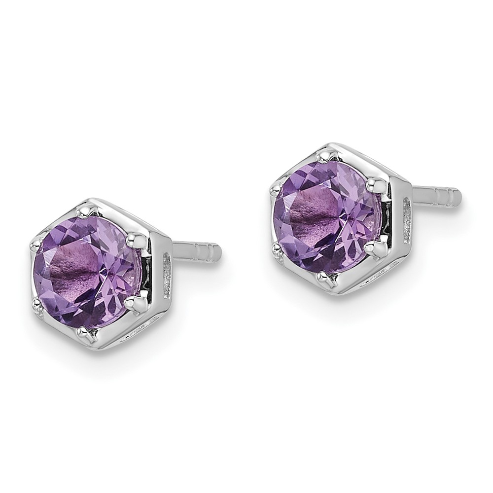 Sterling Silver Rhodium-plated Polished Amethyst Post Earrings (QE17769AM)