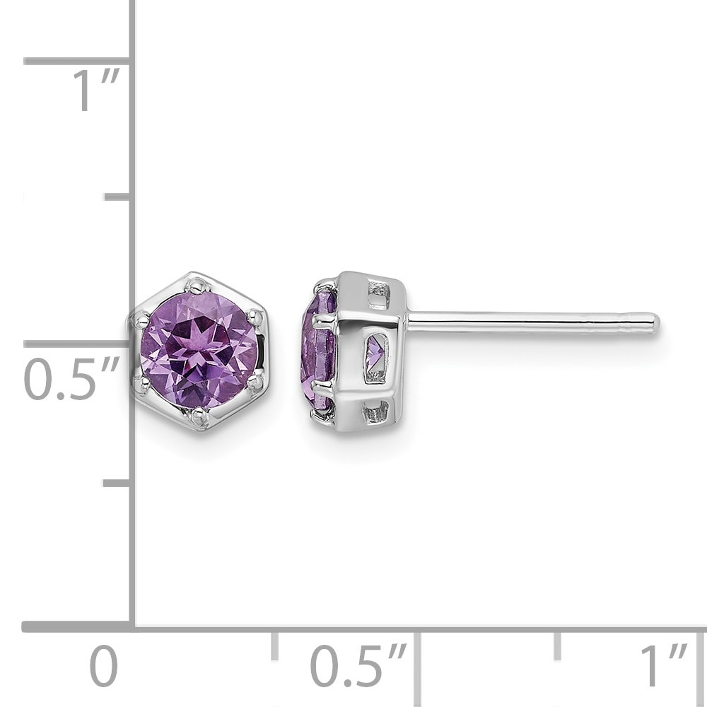 Sterling Silver Rhodium-plated Polished Amethyst Post Earrings (QE17769AM)