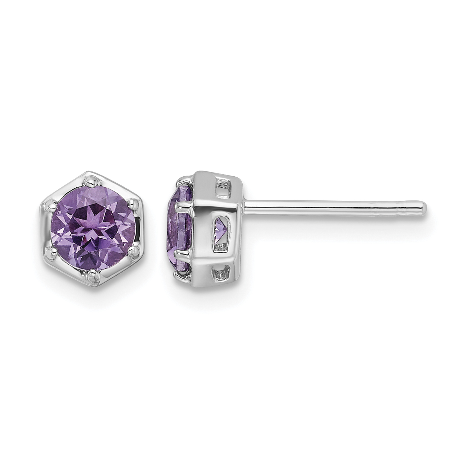 Sterling Silver Rhodium-plated Polished Amethyst Post Earrings (QE17769AM)