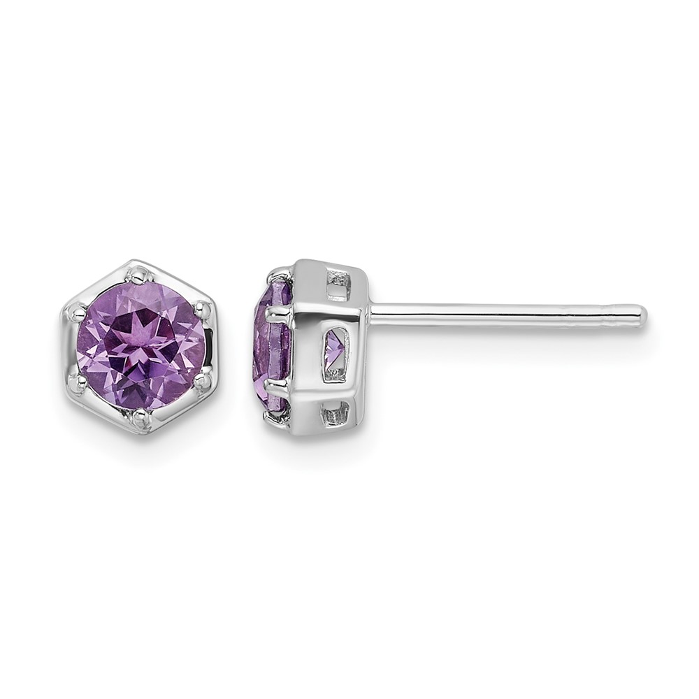Sterling Silver Rhodium-plated Polished Amethyst Post Earrings (QE17769AM)