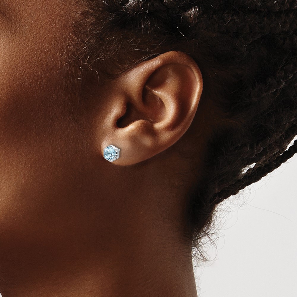 Sterling Silver Rhodium-plated Polished Sky Blue Topaz Post Earrings (QE17769BT)