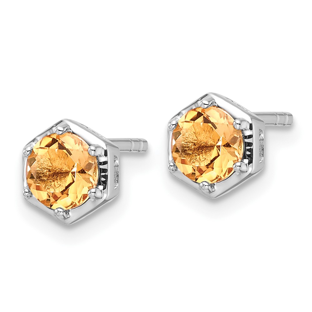 Sterling Silver Rhodium-plated Polished Citrine Post Earrings (QE17769CI)