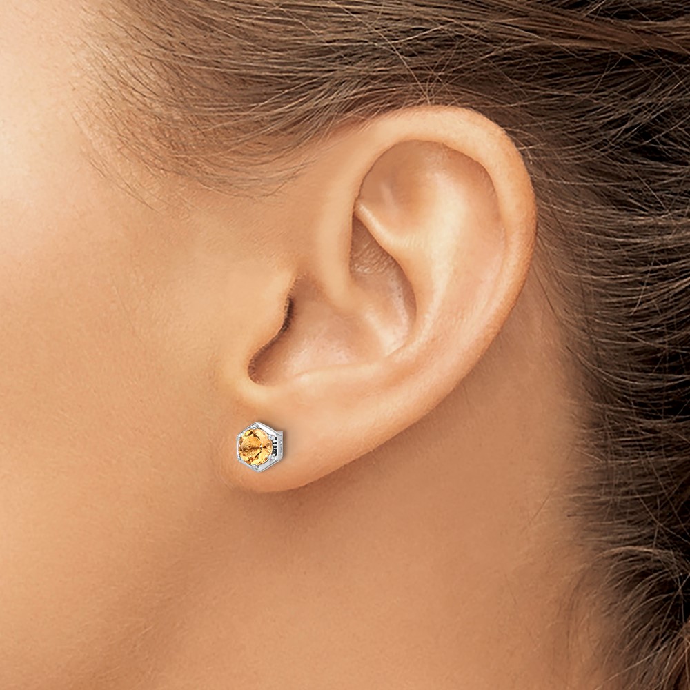Sterling Silver Rhodium-plated Polished Citrine Post Earrings (QE17769CI)