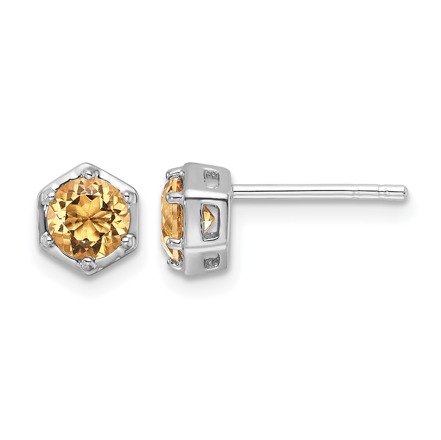 Sterling Silver Rhodium-plated Polished Citrine Post Earrings (QE17769CI)
