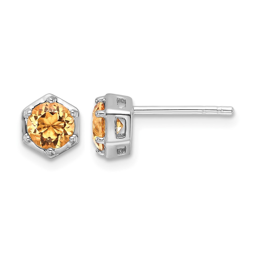 Sterling Silver Rhodium-plated Polished Citrine Post Earrings (QE17769CI)
