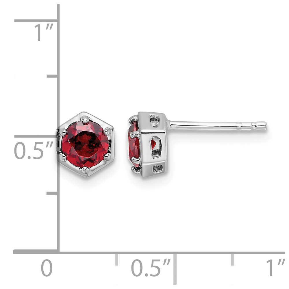 Sterling Silver Rhodium-plated Polished Garnet Post Earrings (QE17769GA)