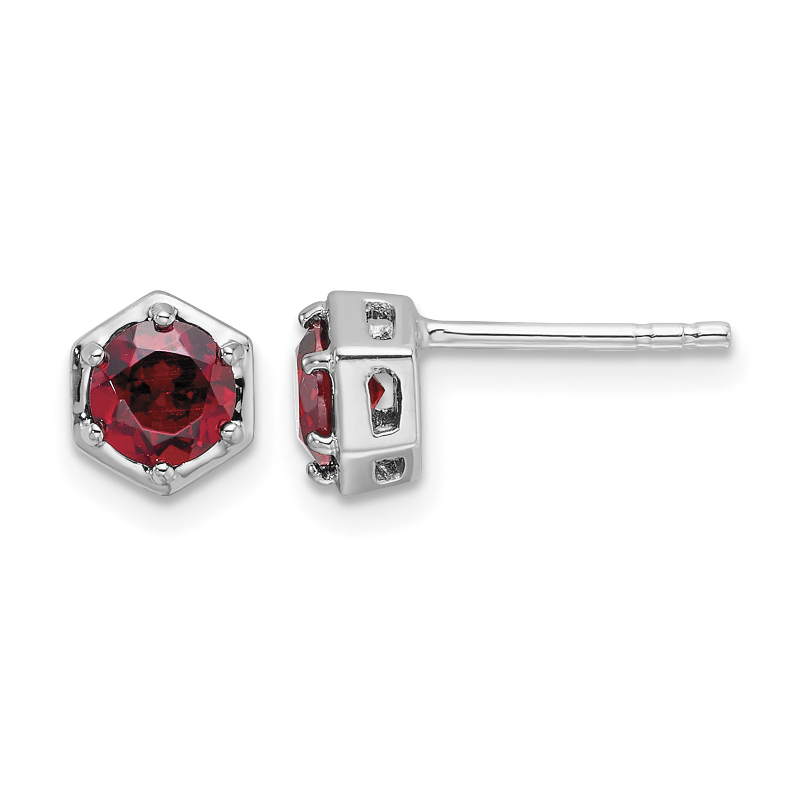 Sterling Silver Rhodium-plated Polished Garnet Post Earrings (QE17769GA)