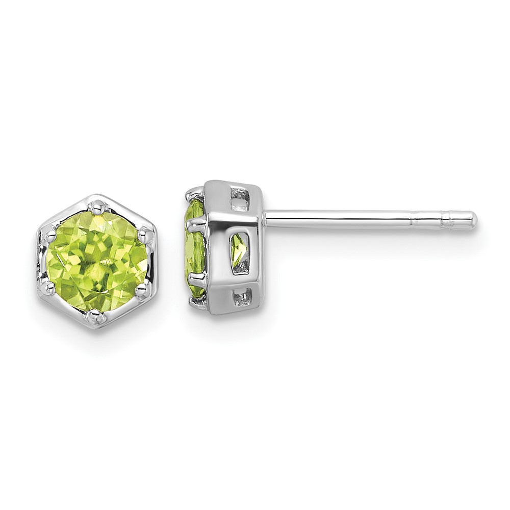 Sterling Silver Rhodium-plated Polished Peridot Post Earrings (QE17769PE)