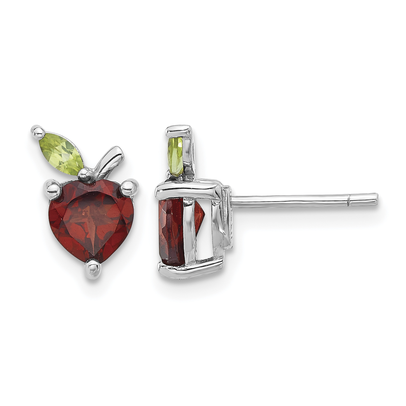 Sterling Silver Rhodium-plated Garnet and Peridot Apple Post Earrings (QE17770GA)