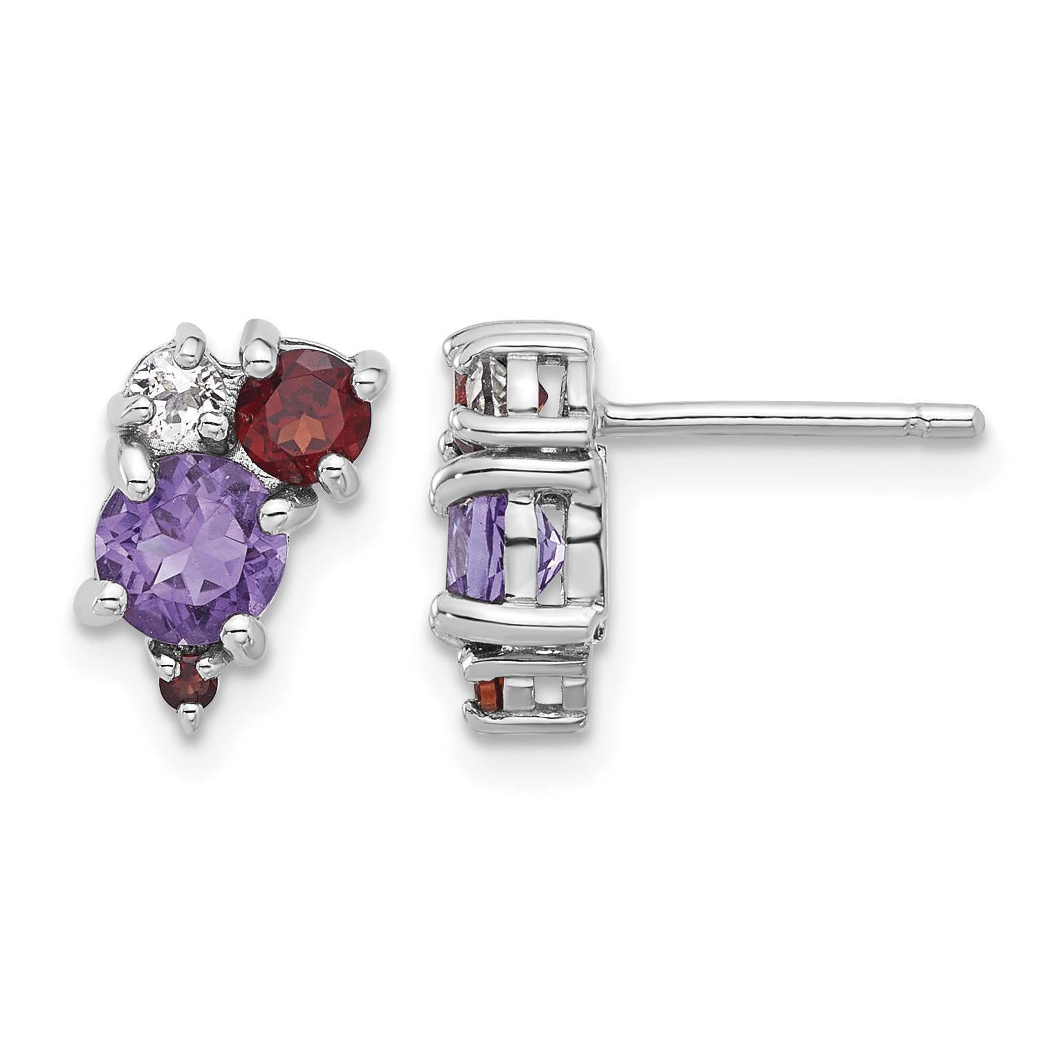 Sterling Silver Rhodium-pl Amethyst Garnet and White Topaz Post Earrings (QE17773AM)