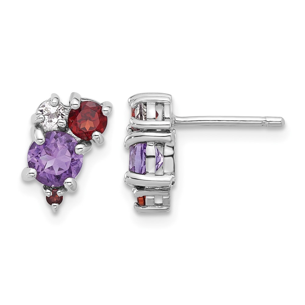 Sterling Silver Rhodium-pl Amethyst Garnet and White Topaz Post Earrings (QE17773AM)