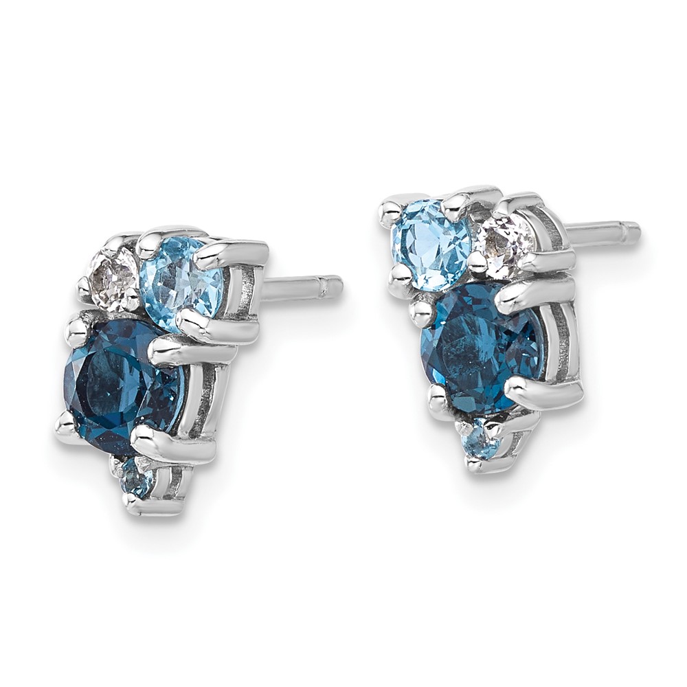 Sterling Silver Rh-plated London/Lt Swiss Blue/White Topaz Post Earrings (QE17773BT)
