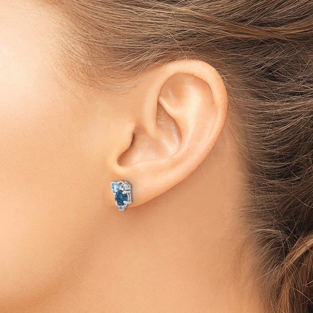 Sterling Silver Rh-plated London/Lt Swiss Blue/White Topaz Post Earrings (QE17773BT)
