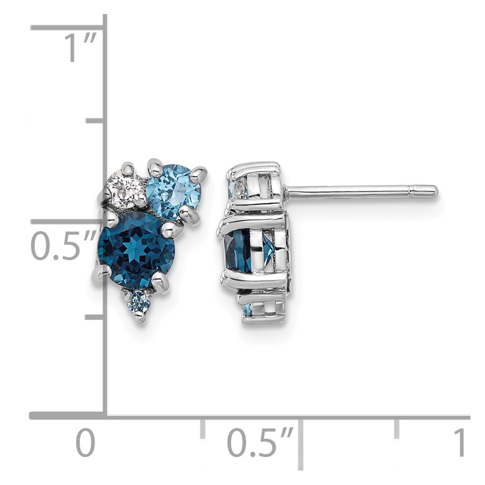 Sterling Silver Rh-plated London/Lt Swiss Blue/White Topaz Post Earrings (QE17773BT)