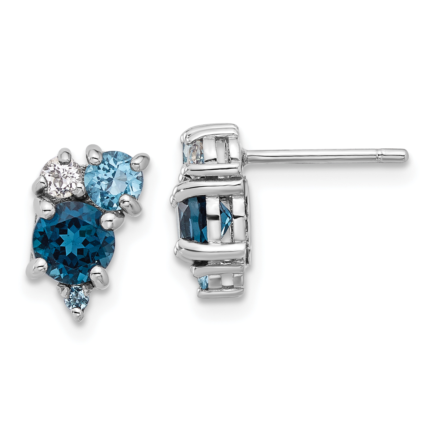 Sterling Silver Rh-plated London/Lt Swiss Blue/White Topaz Post Earrings (QE17773BT)