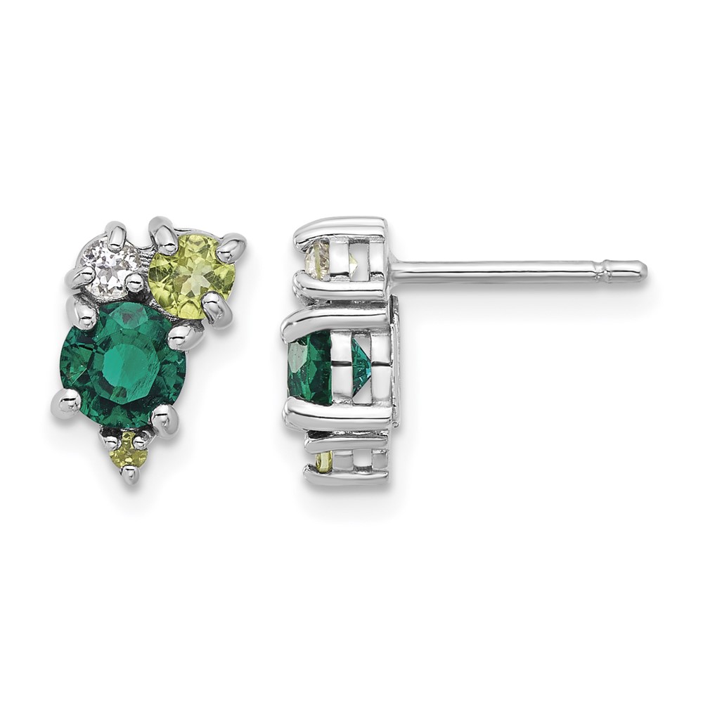 Sterling Silver Rhodium Cr.Emerald Peridot and White Topaz Post Earrings (QE17773CEM)