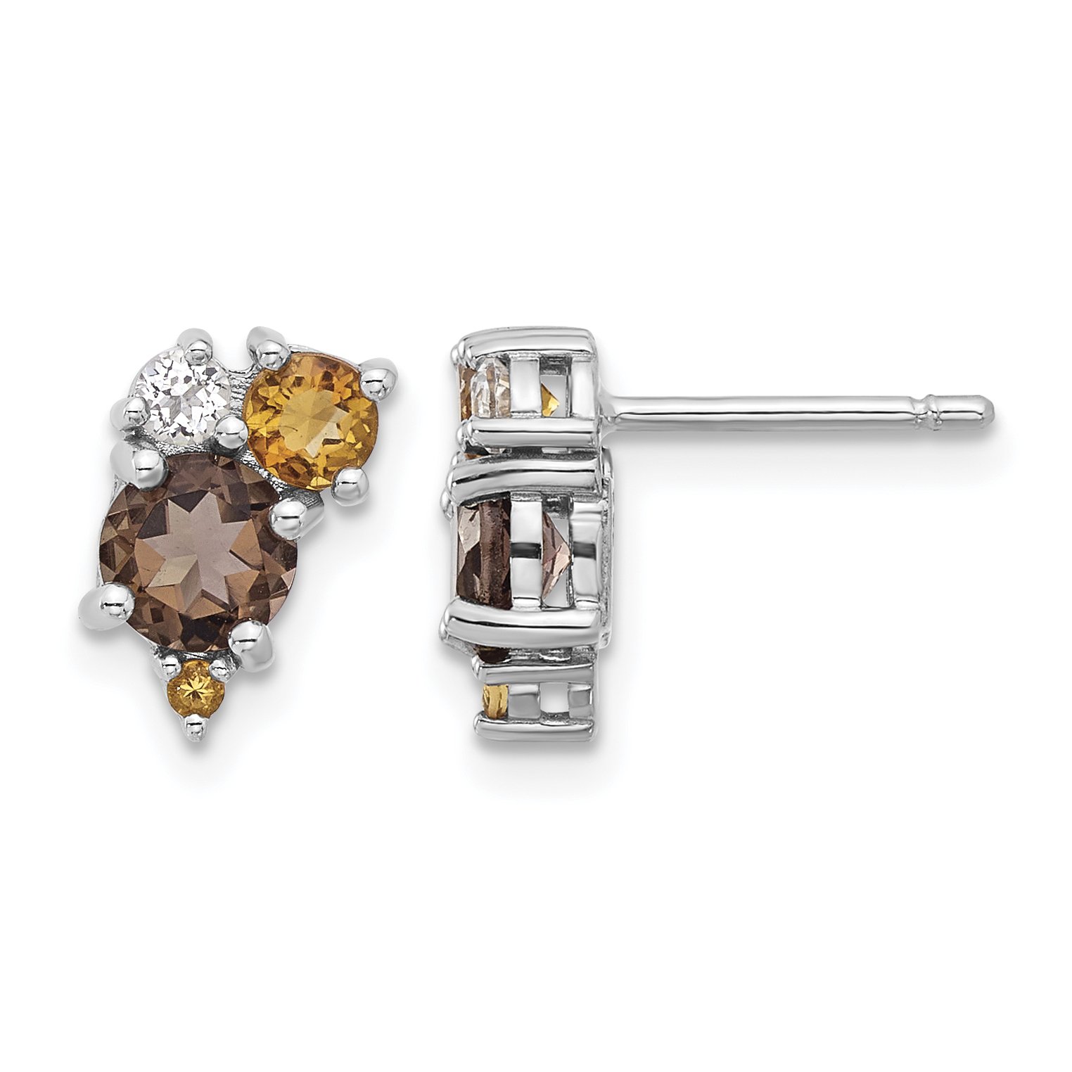 Sterling Silver Rhodium-plated Smoky Quartz Citrine White Topaz Earrings (QE17773SQ)