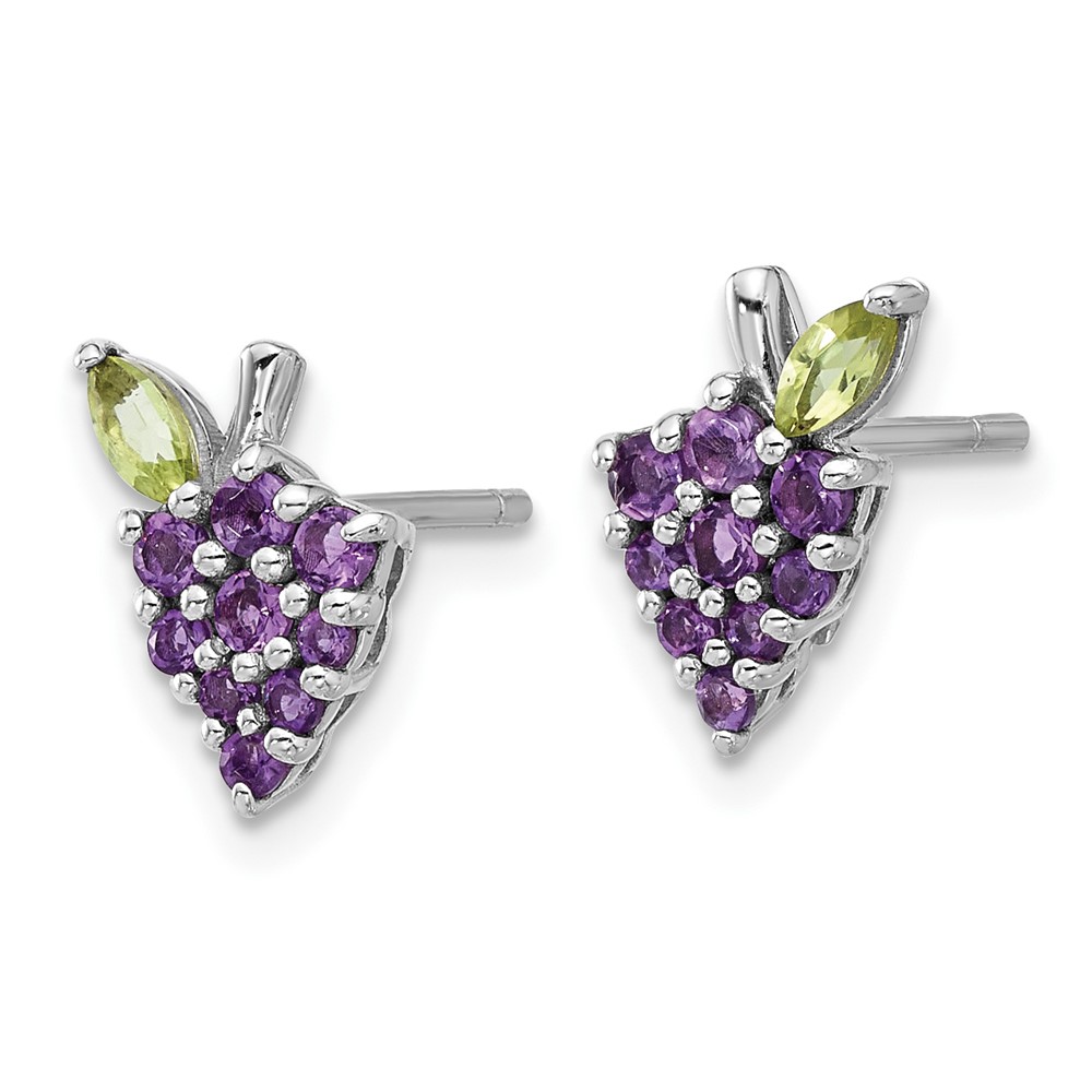 Sterling Silver Rhodium-plated Amethyst and Peridot Grape Post Earrings (QE17776AM)