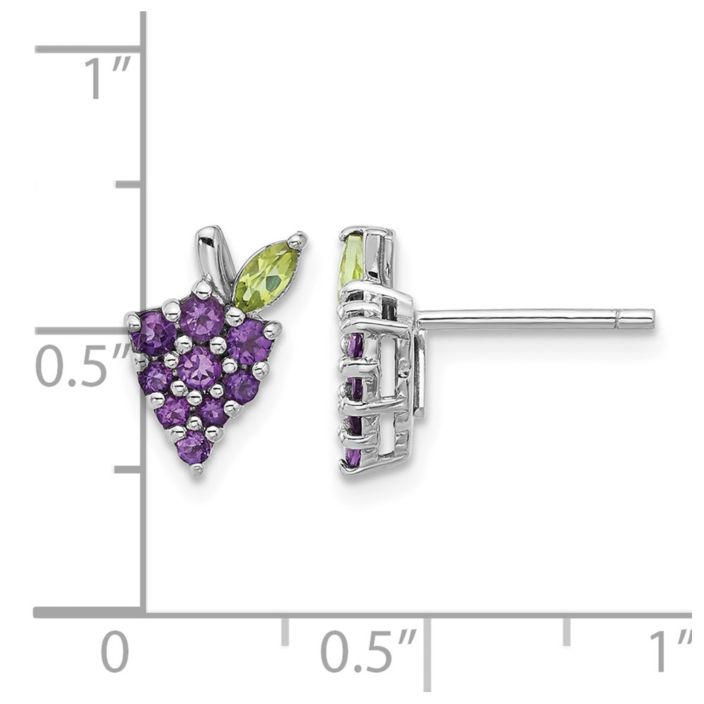 Sterling Silver Rhodium-plated Amethyst and Peridot Grape Post Earrings (QE17776AM)