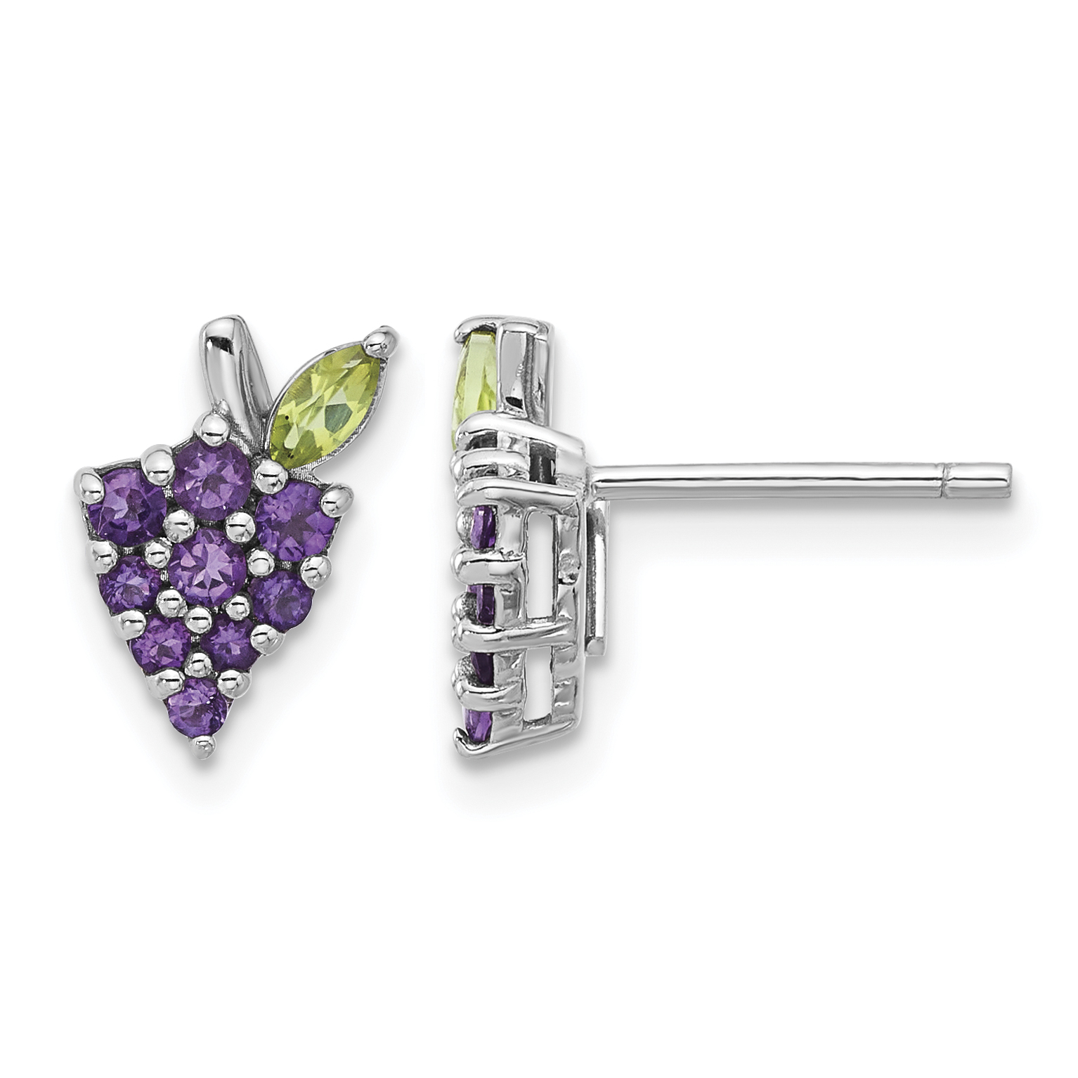 Sterling Silver Rhodium-plated Amethyst and Peridot Grape Post Earrings (QE17776AM)