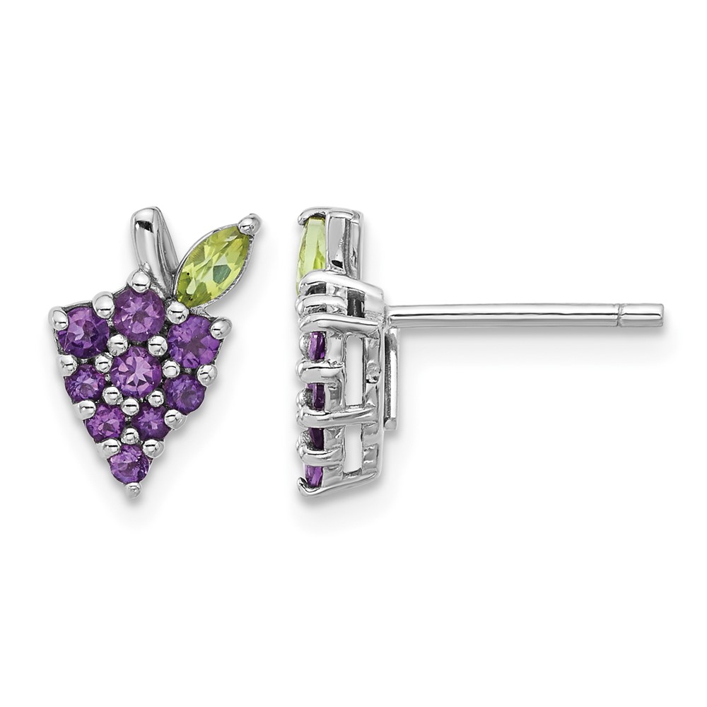 Sterling Silver Rhodium-plated Amethyst and Peridot Grape Post Earrings (QE17776AM)
