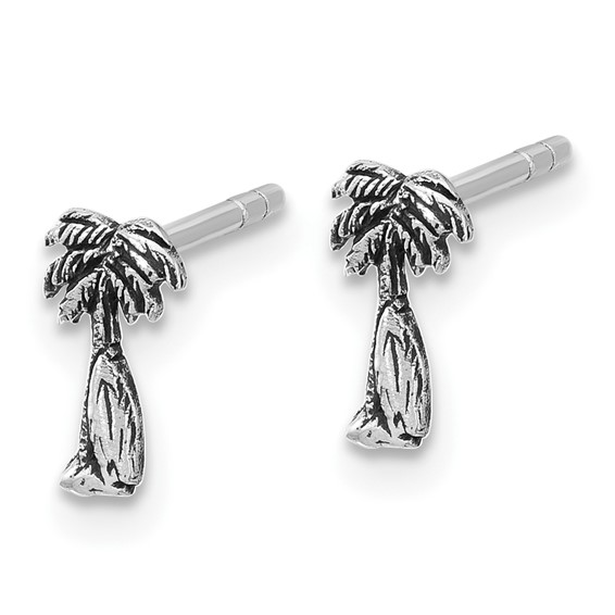 Sterling Silver Rh-plated Antiqued Palm & Tree Surfboard Earrings