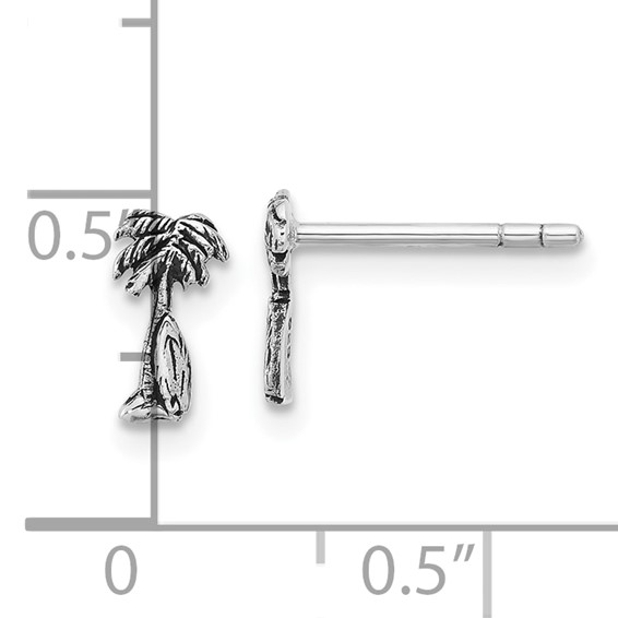 Sterling Silver Rh-plated Antiqued Palm & Tree Surfboard Earrings