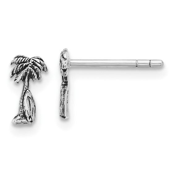 Sterling Silver Rh-plated Antiqued Palm & Tree Surfboard Earrings