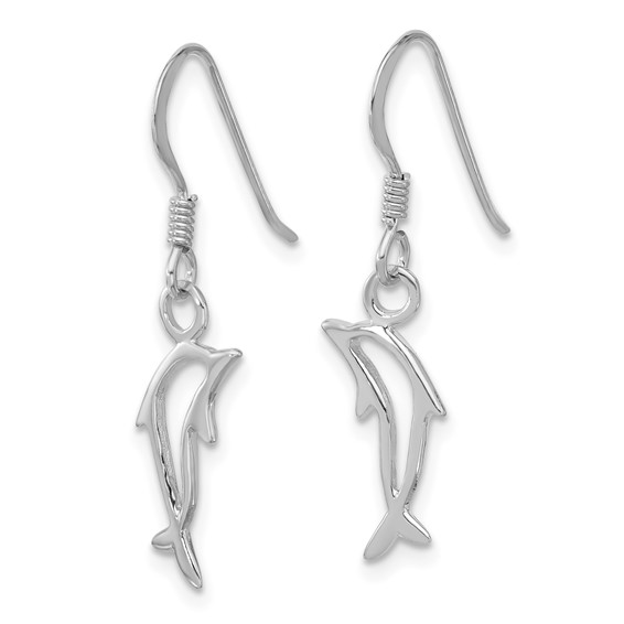 Sterling Silver Rhodium-plated Polished Dolphin Dangle Earrings