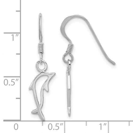 Sterling Silver Rhodium-plated Polished Dolphin Dangle Earrings