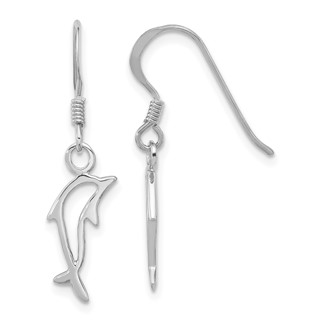 Sterling Silver Rhodium-plated Polished Dolphin Dangle Earrings