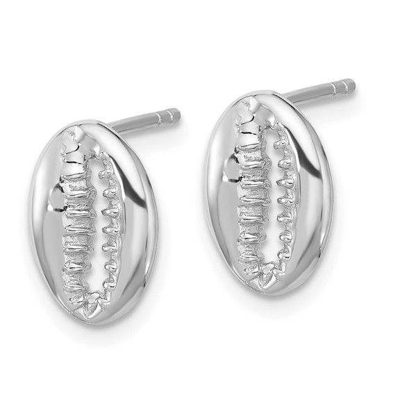 Sterling Silver Rh-plated Polished Cowrie Shell Post Earrings