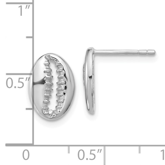 Sterling Silver Rh-plated Polished Cowrie Shell Post Earrings