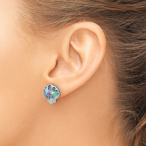 Sterling Silver Rh-plated Polished Abalone Shell Post Earrings