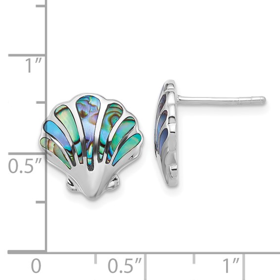 Sterling Silver Rh-plated Polished Abalone Shell Post Earrings