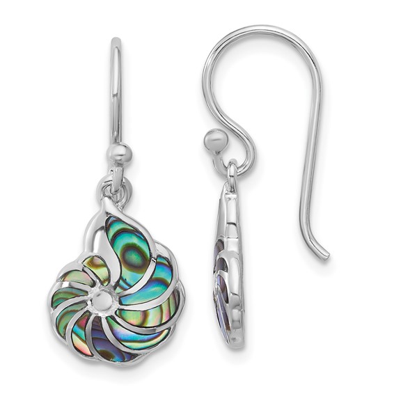 Sterling Silver Rh-plated Polished Abalone Swirl Shell Dangle Earrings