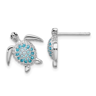 Sterling Silver Rh-plated Polished CZ Turtle Post Earrings