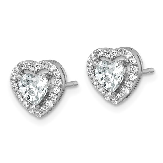 Sterling Silver Rhodium-plated Polished 9.0mm Heart Halo CZ Post Earrings