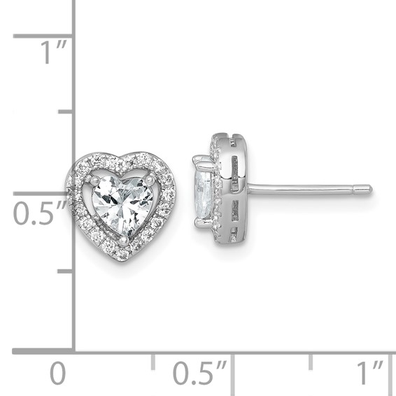 Sterling Silver Rhodium-plated Polished 9.0mm Heart Halo CZ Post Earrings