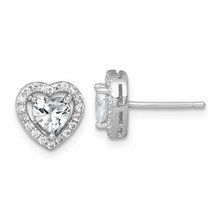 Sterling Silver Rhodium-plated Polished 9.0mm Heart Halo CZ Post Earrings