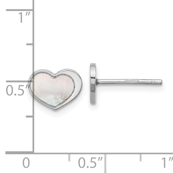 Sterling Silver Rhodium-plated Mother of Pearl Heart Post Earrings