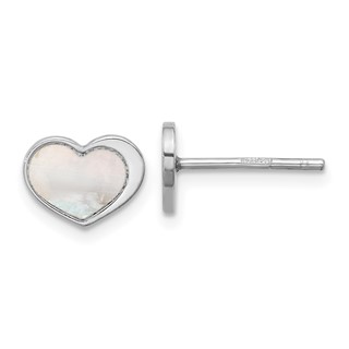Sterling Silver Rhodium-plated Mother of Pearl Heart Post Earrings