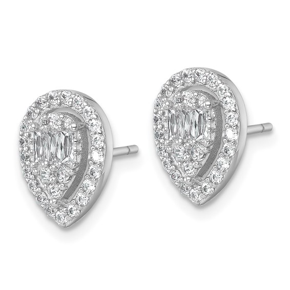 Sterling Silver Rhodium-plated Polished Fancy CZ Teardrop Halo Post Earrings